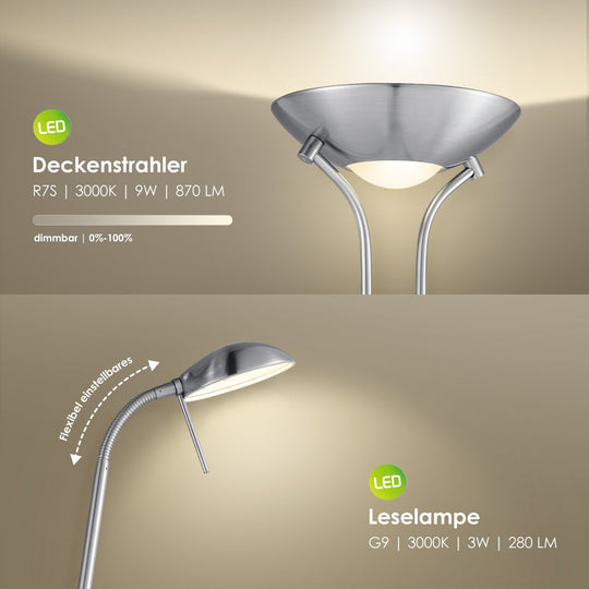 Home Sweet Home LED Uplight Vloerlamp - Moderne Geborsteld staal