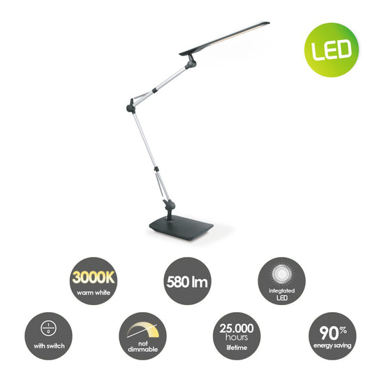 Home Sweet Home - Pro Led Bureaulamp 4W Zilver - Zwart - Verstelbare