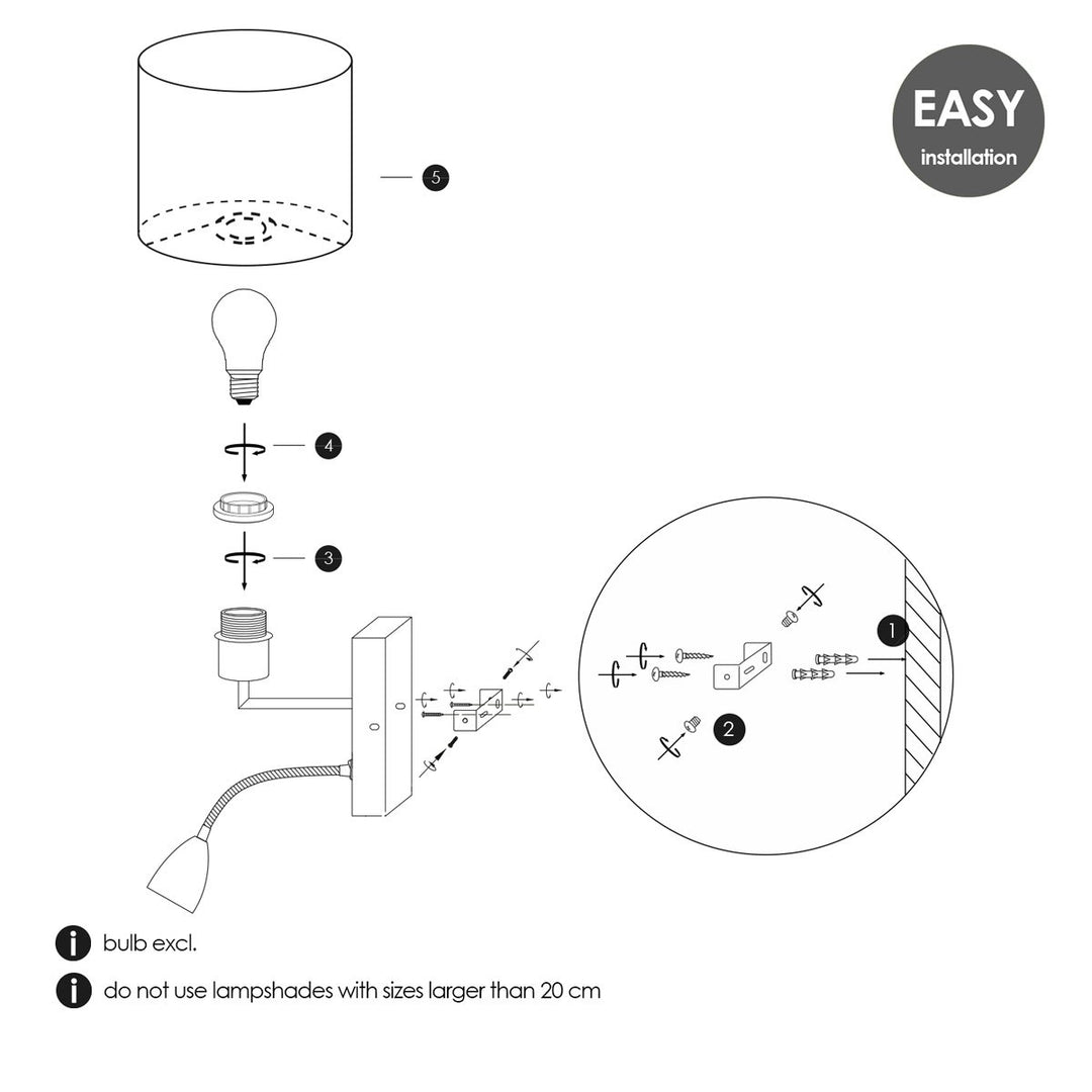 Home Sweet Home Wandlamp - Read, LED Leeslamp, E27, wit 16cm