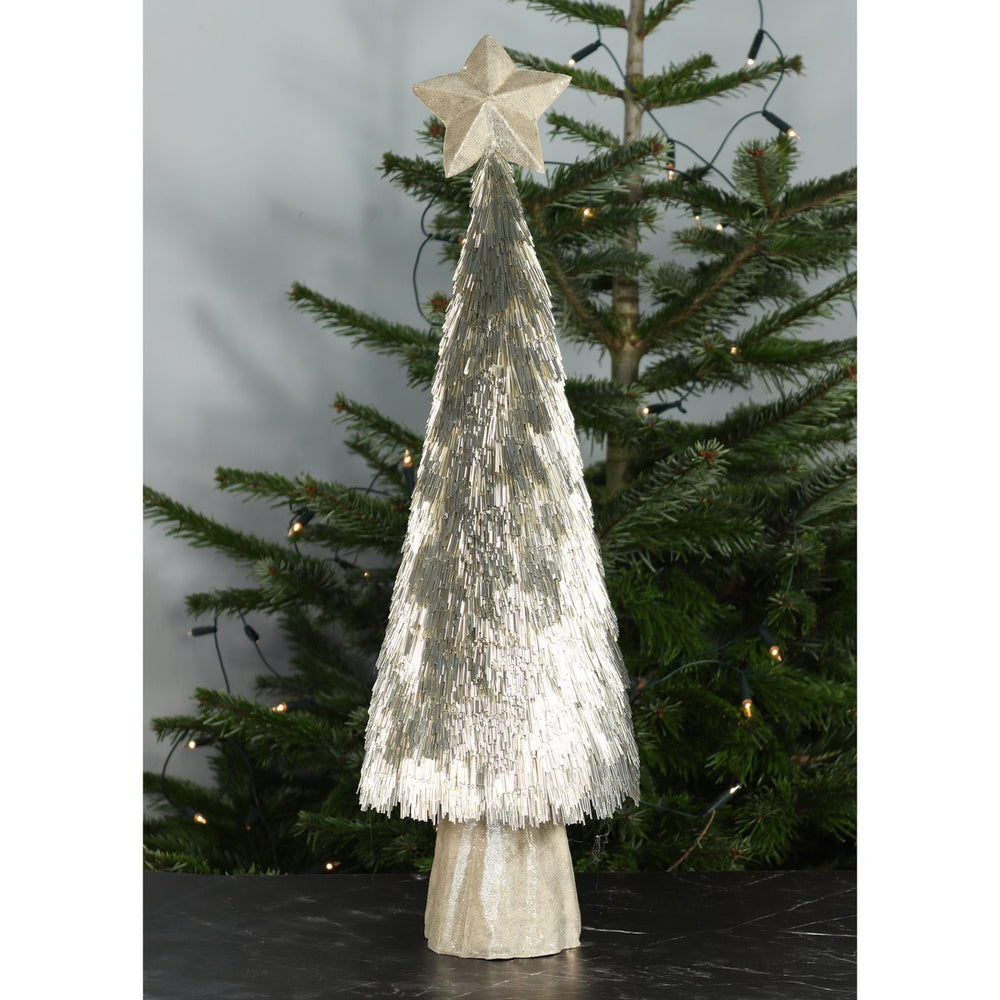 Elegante decoratieve dennenboom met ster, 21 x 21 x 71 cm in champagne - stijlvolle kerstdecoratie voor feestelijke glans!