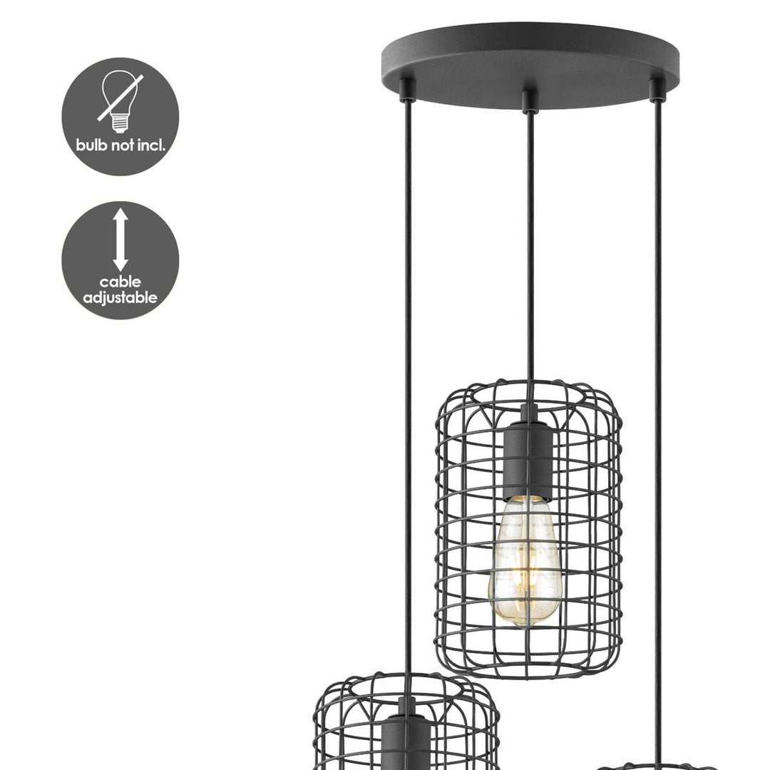 Home Sweet Home Hanglamp Netting 3 lichts - Zwart - 32x32x127cm