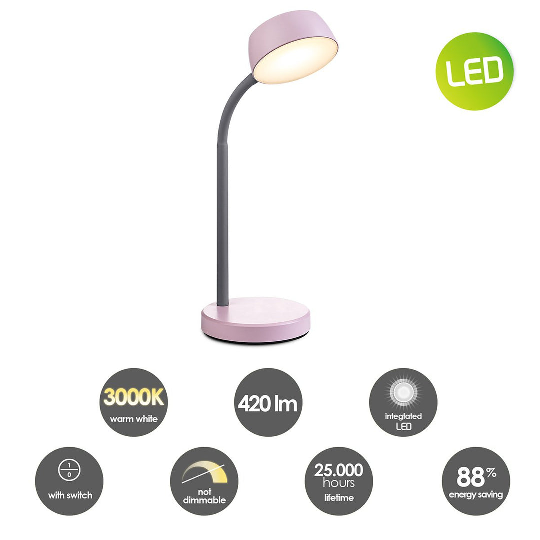 Home Sweet Home - College Led Bureaulamp 5W Roze - Verstelbaar