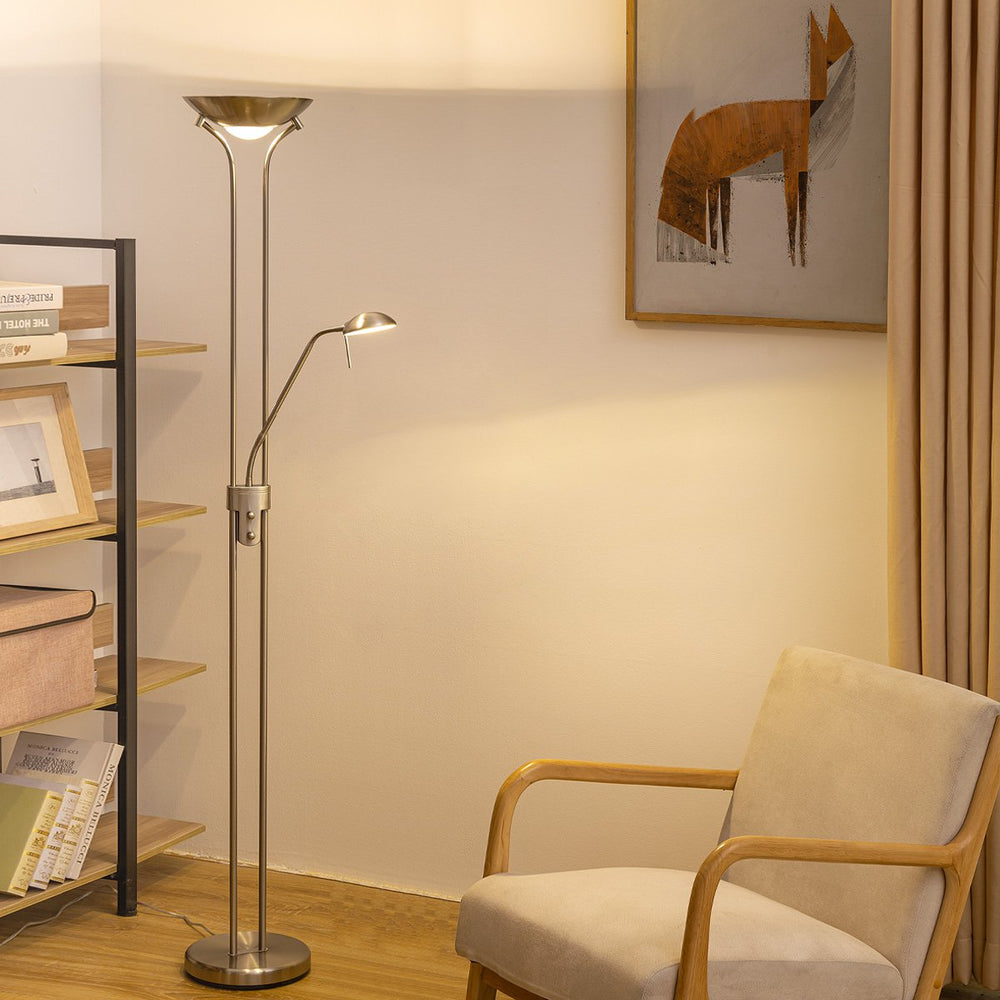 Home Sweet Home LED Uplight Vloerlamp - Moderne Geborsteld staal