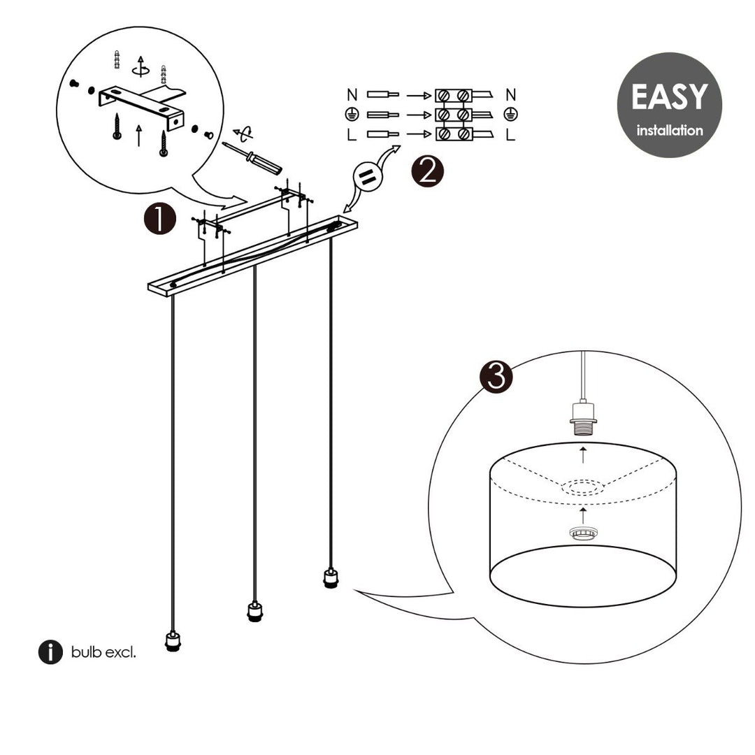 Home Sweet Home hanglamp Beam 3L, E27, zwart Lampenkap, 25cm