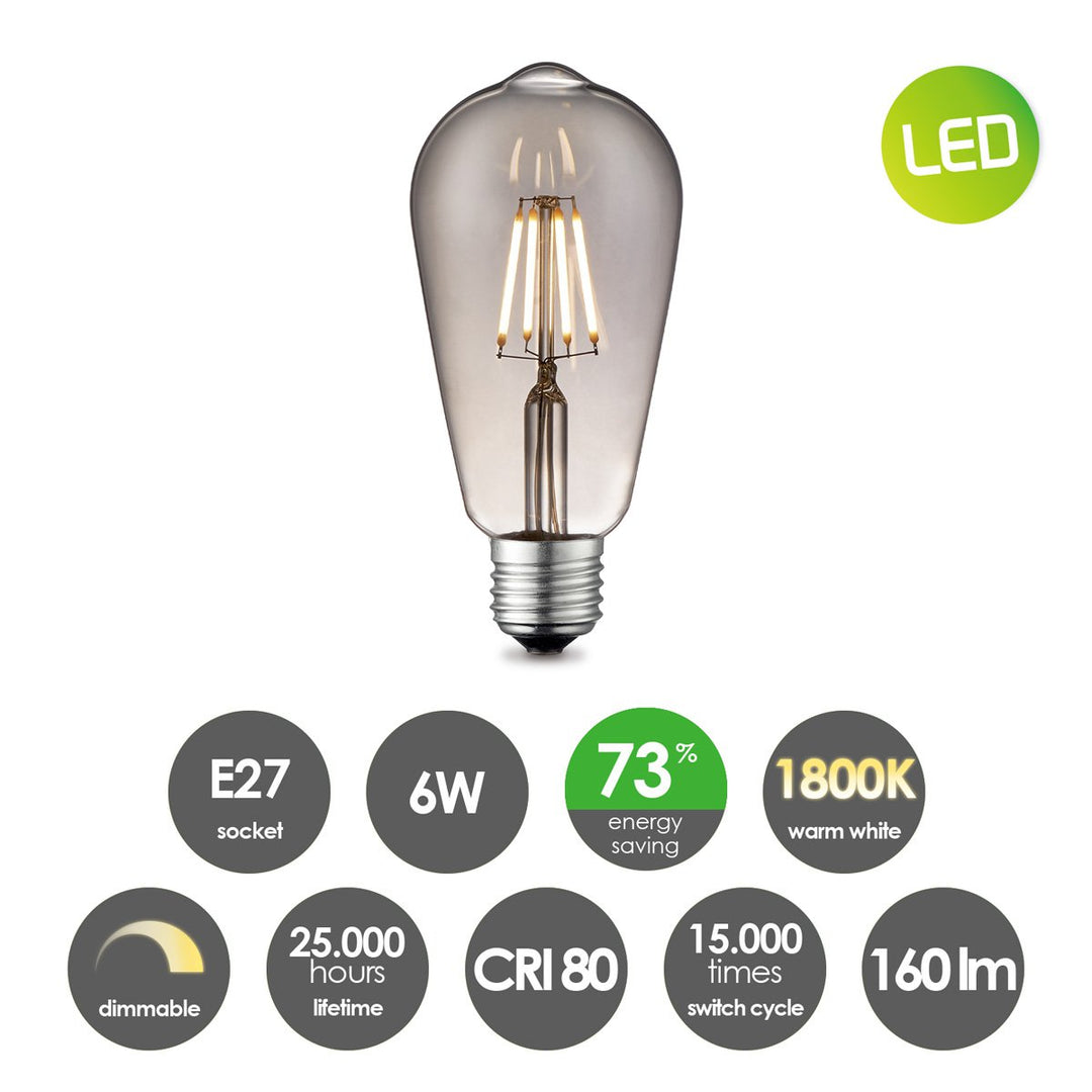 Home Sweet Home dimbare Led Drop E27 ST64 6W 160Lm 1800K Helder