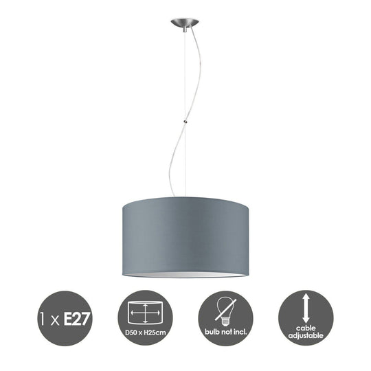 Home Sweet Home hanglamp Deluxe met lampenkap, E27, grijs, 50cm