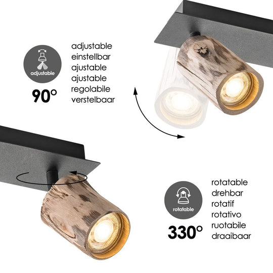 Home Sweet Home LED Opbouwspot Hout 3 - incl. verlichting dimbare LED-lamp - zwart