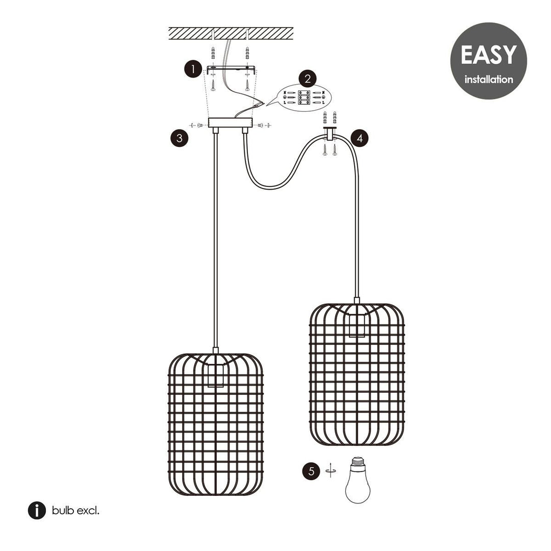 Home Sweet Home Hanglamp Netting 2 lichts - Zwart - 32x32x127cm