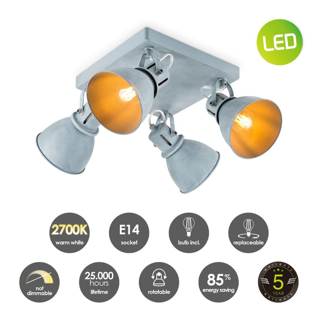 Home Sweet Home LED Opbouwspot Fama 4 - incl. dimbare LED lamp - beton