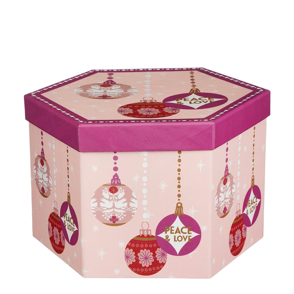 Cadeau Set Kerstballen Peace & Love - 14 Stuks - Ø7,5 cm - Onbreekbaar - Roze