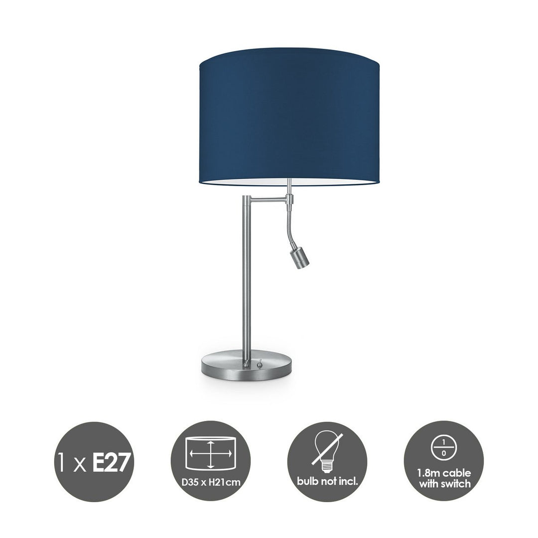 Home Sweet Home Tafellamp Read, LED Leeslamp, E27, donkerblauw 35cm