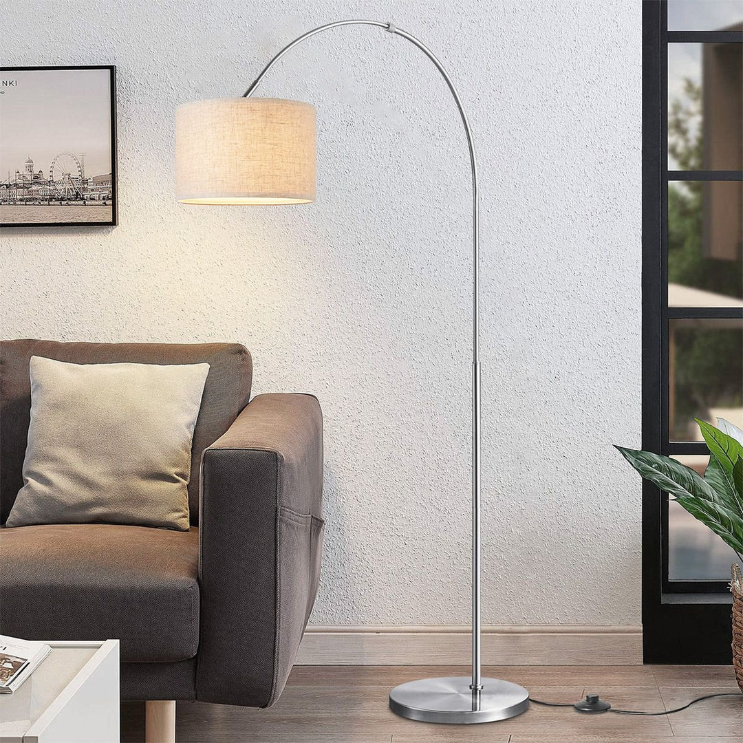 Home Sweet Home Moderne Boog Vloerlamp - Duke Geborsteld Staal Linnen