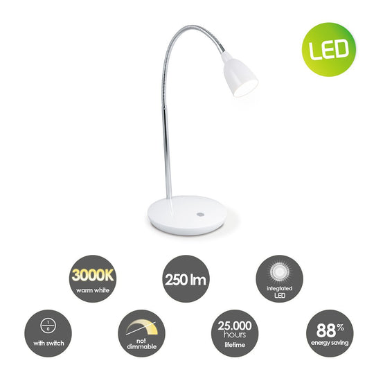 Home Sweet Home - Flexy Led Bureaulamp 3W Wit - Verstelbare