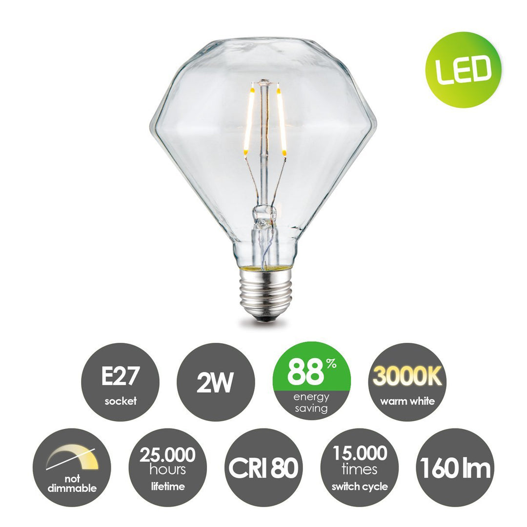 Home Sweet Home Led Diamond E27 D95 2W 160Lm 2700K Helder