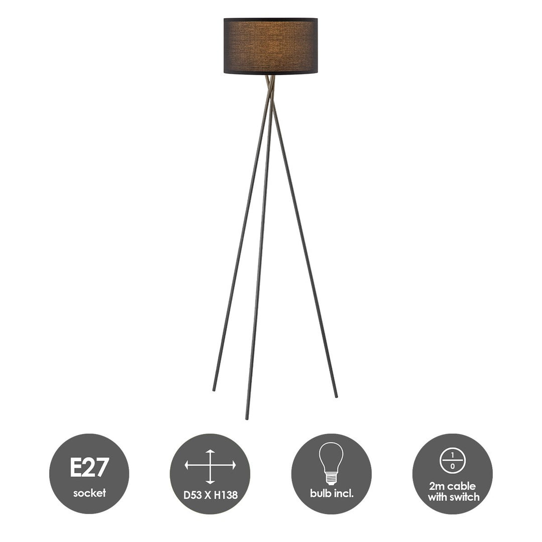 Home Sweet Home Moderne Vloerlamp - Lampenkap zwart - 53x53x138