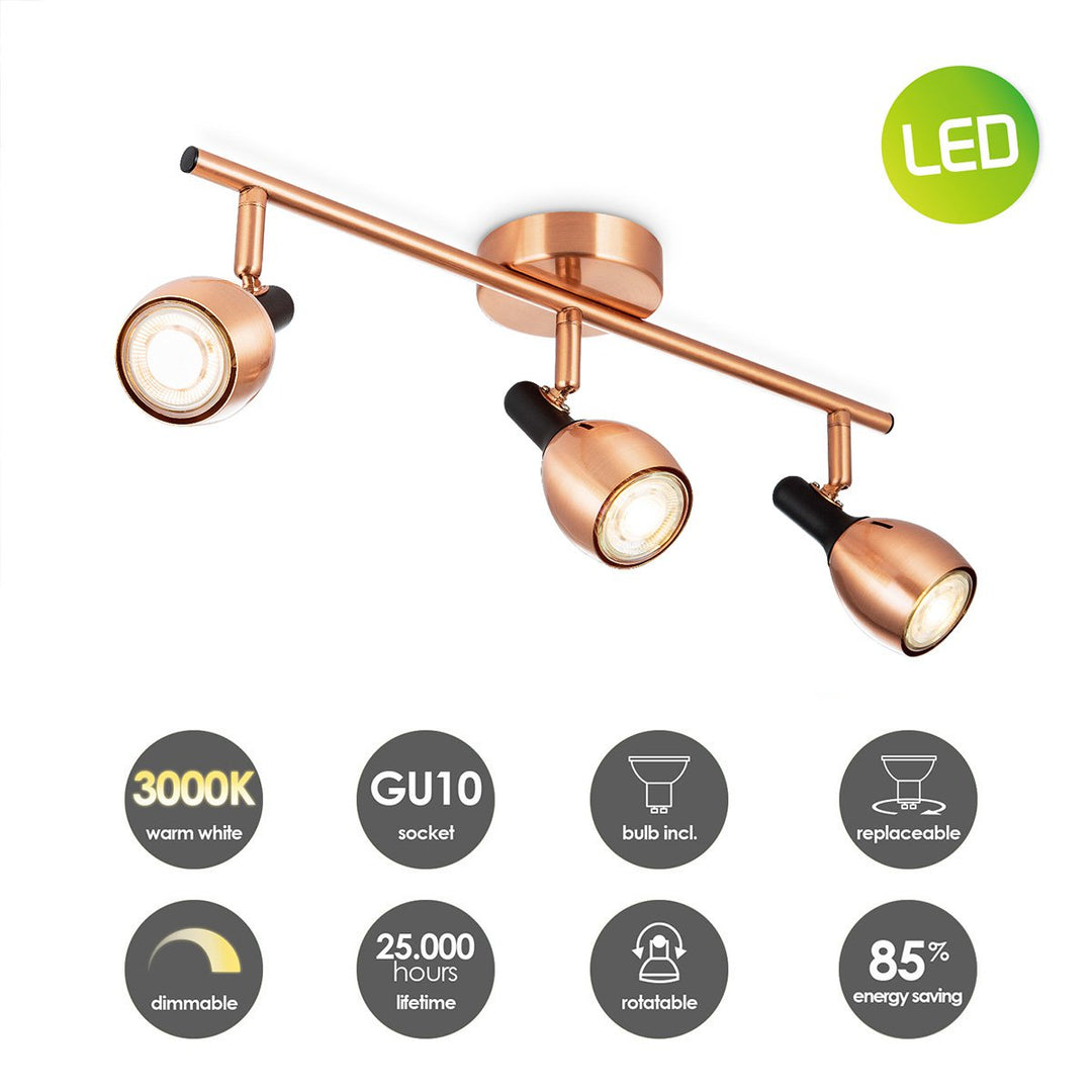 Home Sweet Home LED Opbouwspot Novi 3 - incl. dimbare LED lamp - Koper