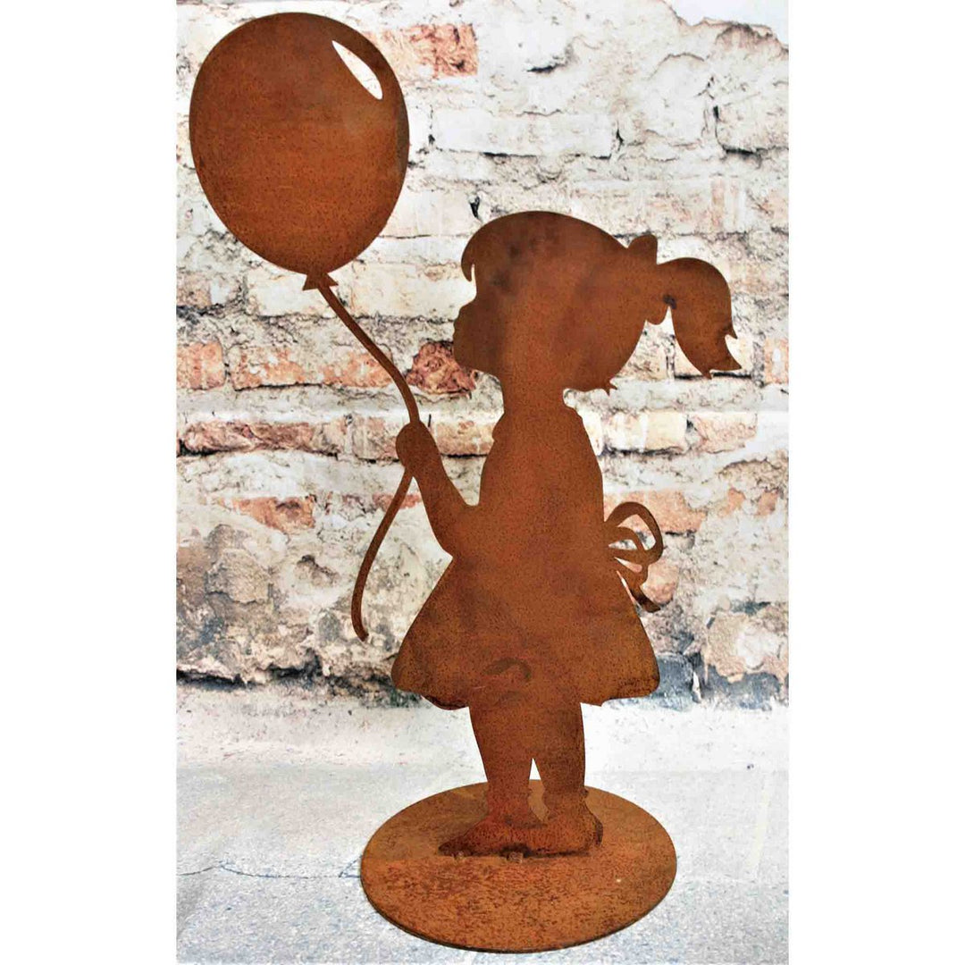 Meisje met ballon | Figuur gemaakt van metaal roestpatina | origineel cadeau-idee