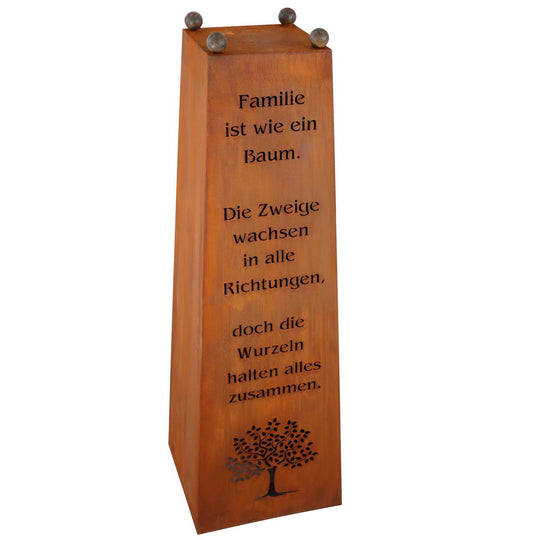 Patina zuil met familiespreuk | Woondecoratie voor huis en tuin |  verschillende variaties