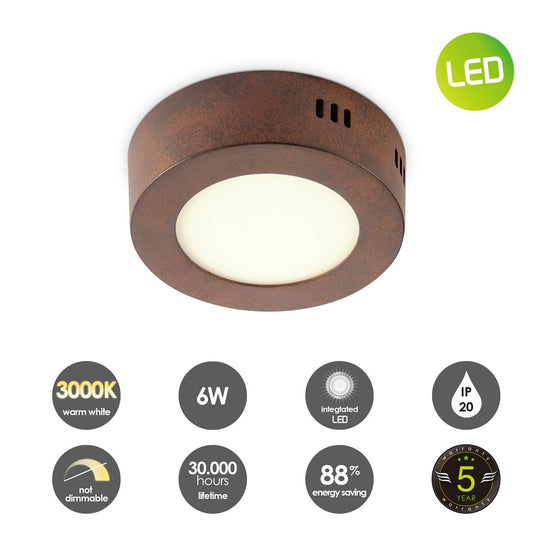 Home Sweet Home LED Plafondlamp Ska - Roest - Rond 12/12/3.6cm