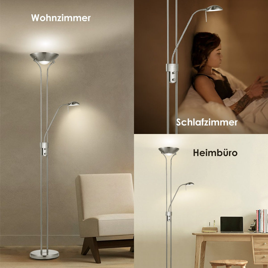 Home Sweet Home LED Uplight Vloerlamp - Moderne Geborsteld staal