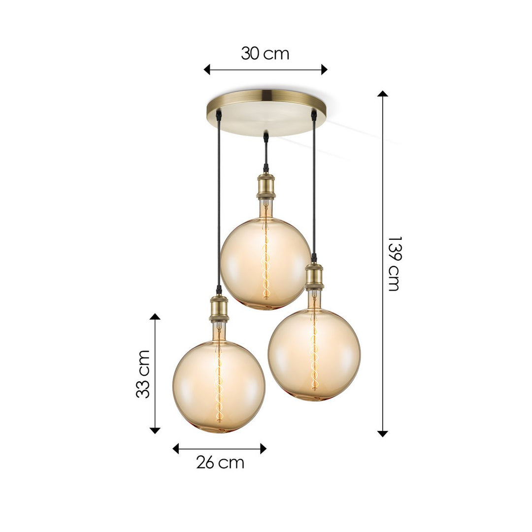 Home Sweet Home hanglamp vintage rond Globe - 3 LED -dimbaar E27 amber