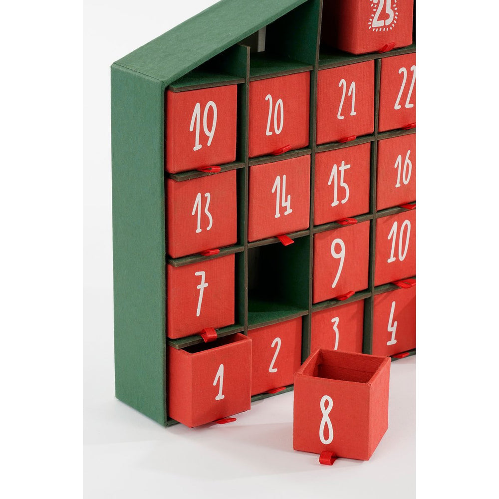 Adventskalender - L5 x B33 x H28 cm - Gerecycled Papier - Rood, Groen