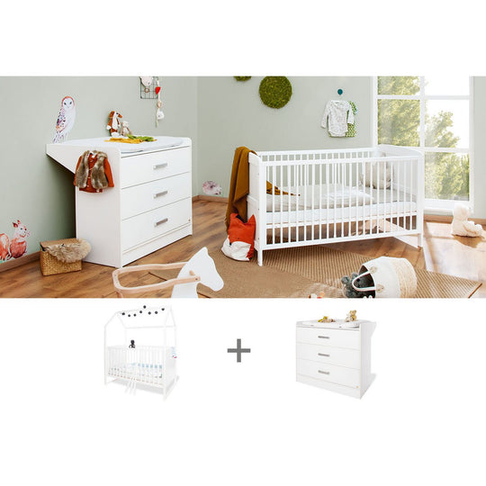 Startset 'Hilda &Viktoria' breed, wit2 onderdelen: huisbed, brede commode