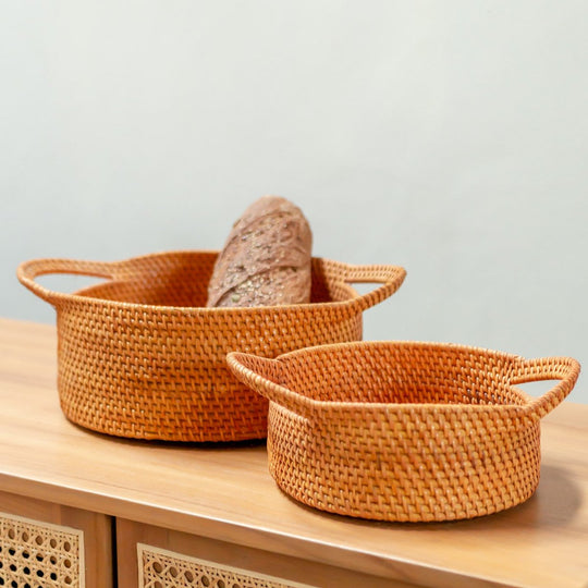 Kleine rotan opbergmand Decoratieve mand SUWARI (2 maten), geweldig als Breasmand of fruitschaal