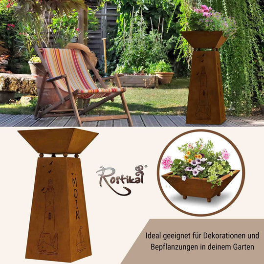 Decoratieve zuil Moin met vuurtoren en diepe plantenbak 35 x 35 cm