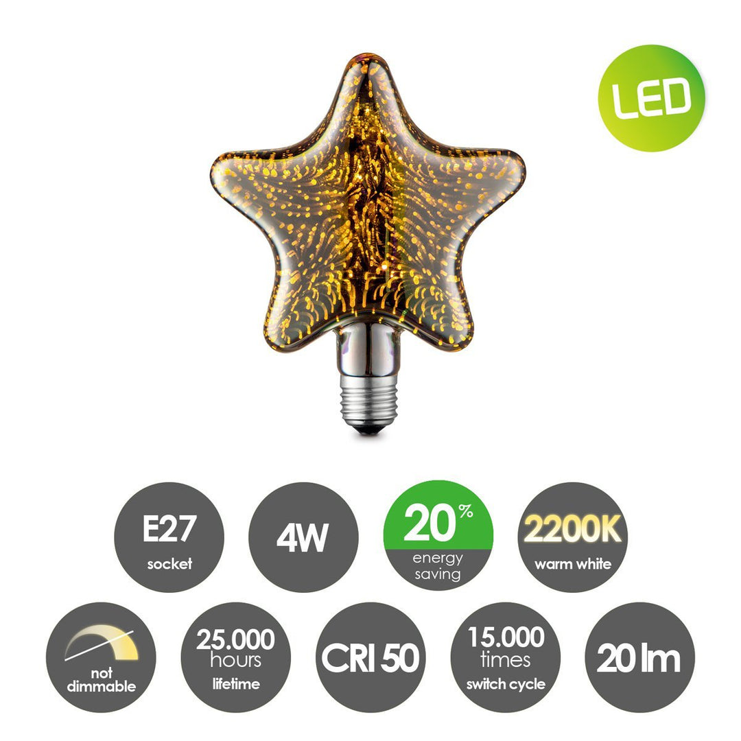 Home Sweet Home LED Star E27 3D Effect 4W 20Lm 2200K