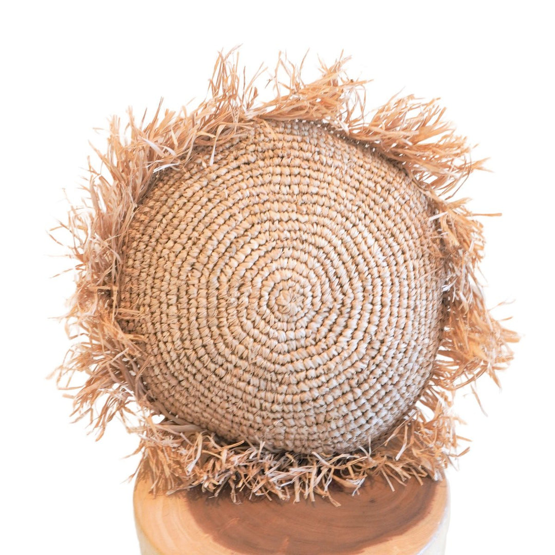 Rond Boho Kussen met Franjes Decoratief Kussen Ø40/50 cm Sierkussen van Raffia Bankkussen met Vulling TARAKAN beige