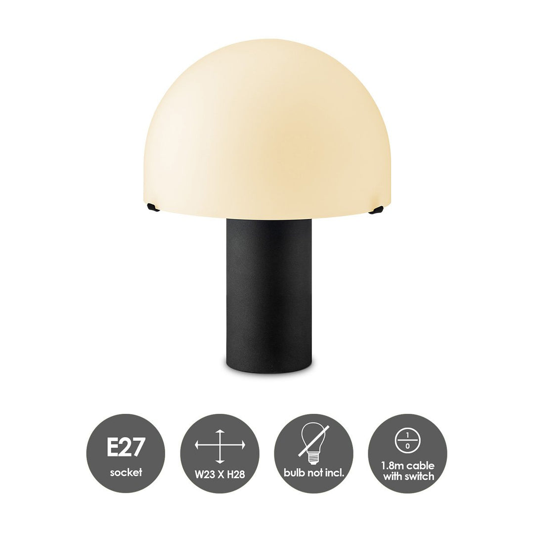 Home Sweet Home Tafellamp Mushroom Zwart - Bedlampje - Glas en Metaal