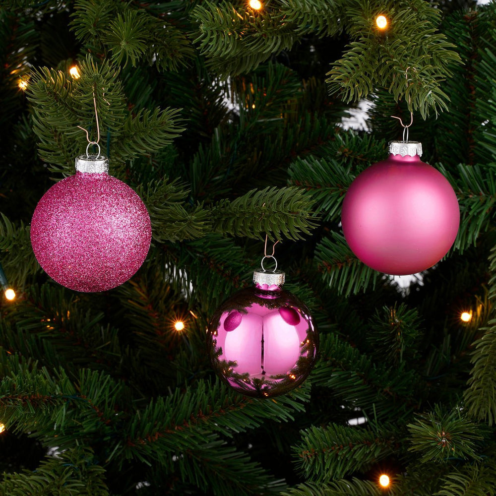 Kerstballen Set - 26 Stuks - Ø7 cm - Glas - Fuchsia