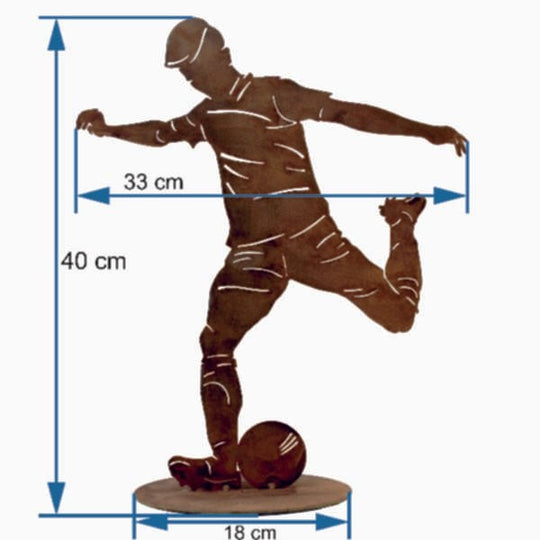 Voetballer met bal | Decoratiefiguur van metaal roest |