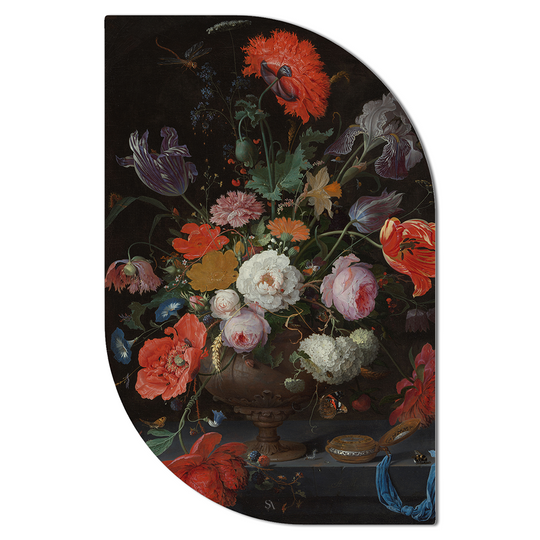 ScandiArt stilleven met bloemen en een horloge. Abraham Mignon