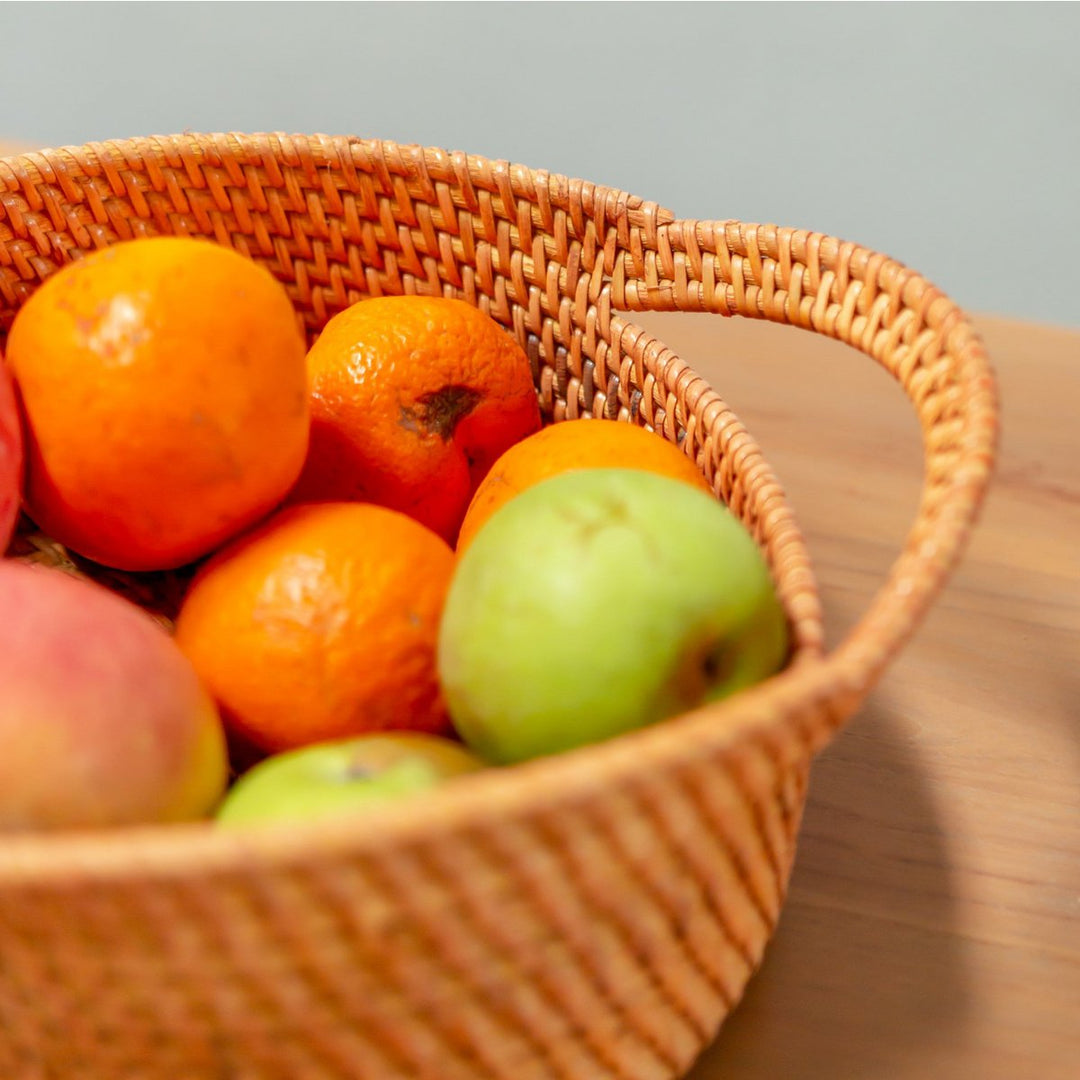 Kleine rotan opbergmand Decoratieve mand SUWARI (2 maten), geweldig als Breasmand of fruitschaal