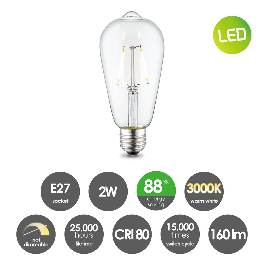 Home Sweet Home Led Drop Deco E27 ST64 2W 160Lm 3000K Helder