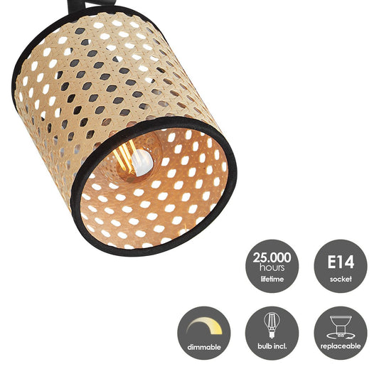 Home Sweet Home Landelijke LED Opbouwspot Rotan 3L - Zwart