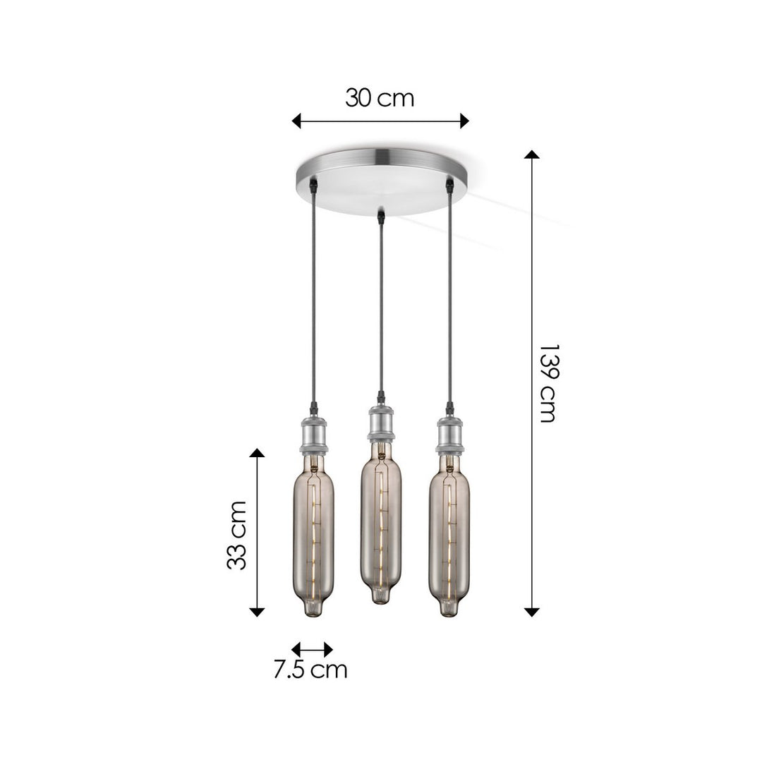 Home Sweet Home hanglamp chroom rond Tube 3L G78 dimbaar E27 rook